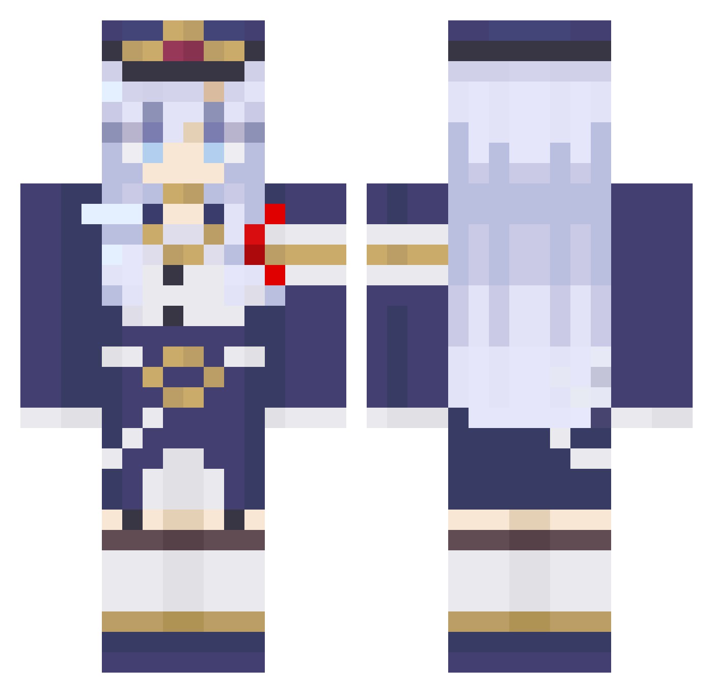 Invitee Minecraft skin, front and back view