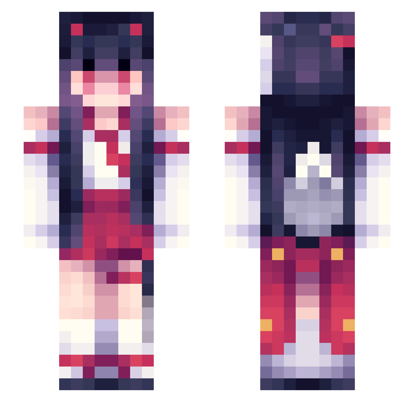 KattySune Minecraft skin, front and back view