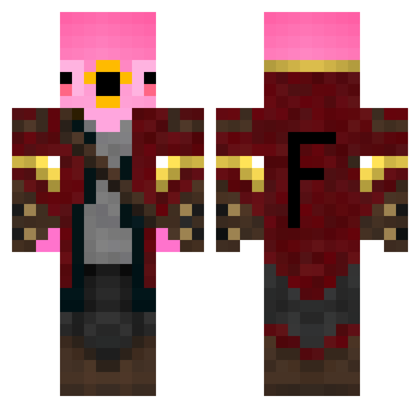 Filthy_Flamingo Minecraft skin, front and back view
