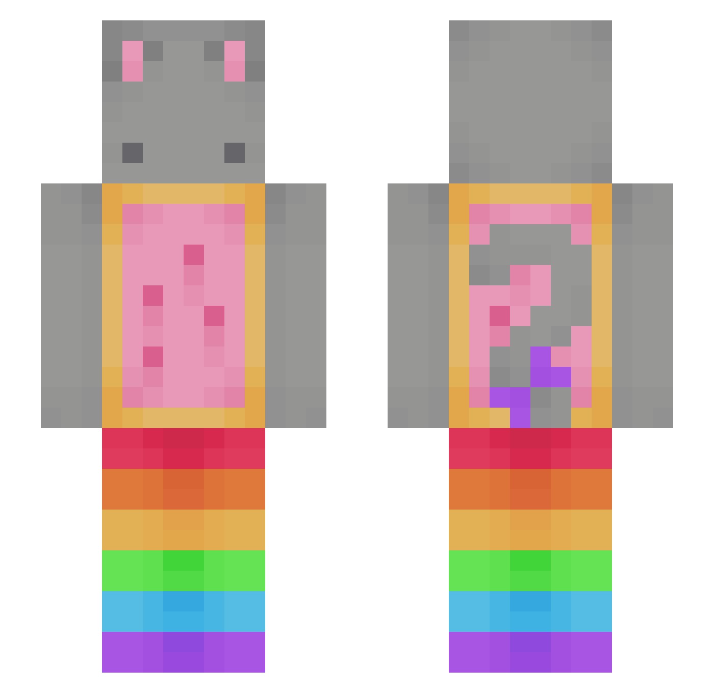 Whitced Minecraft skin, front and back view
