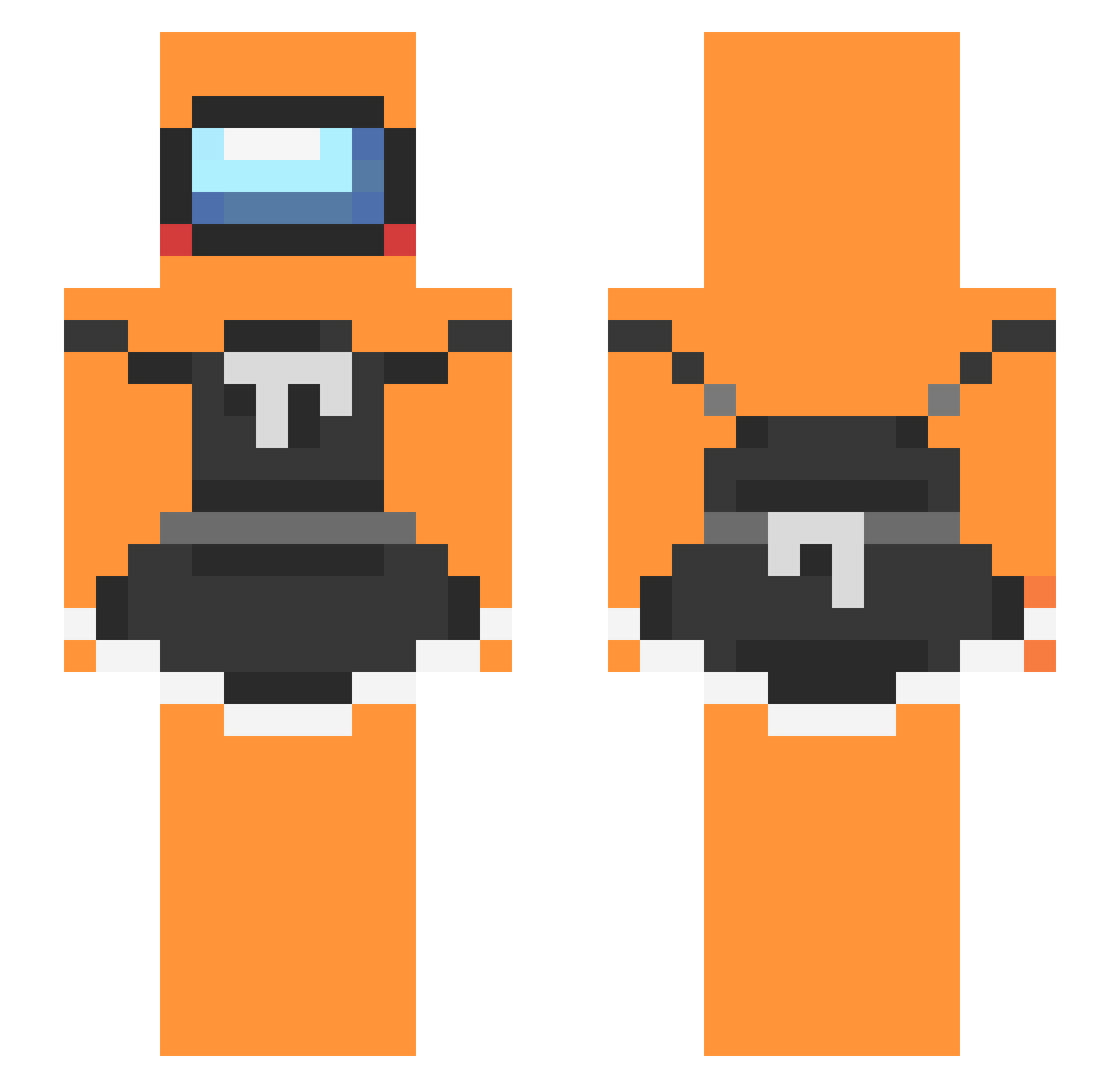 Rhymzwith0range Minecraft skin, front and back view