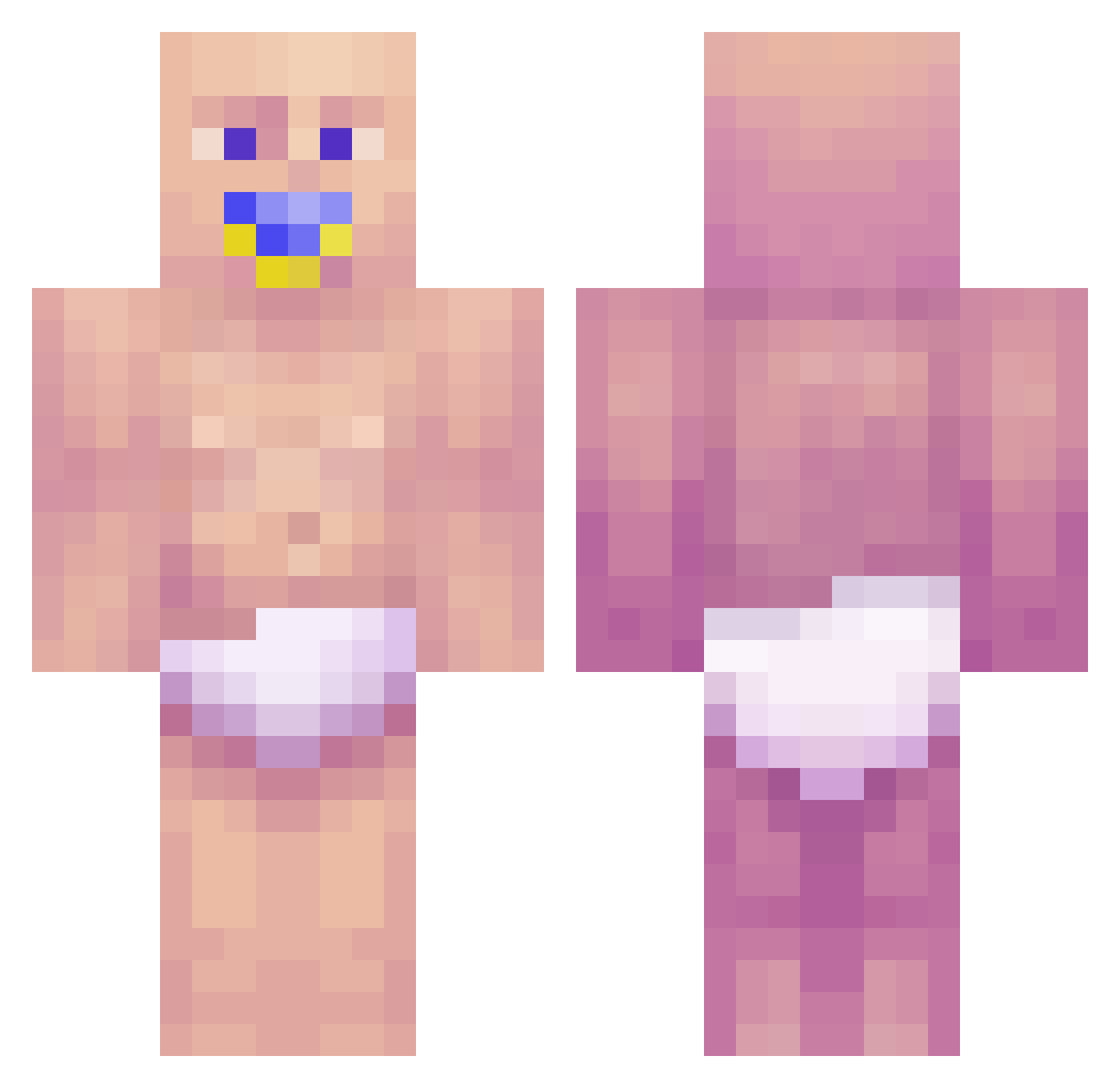 Grassless Minecraft skin, front and back view