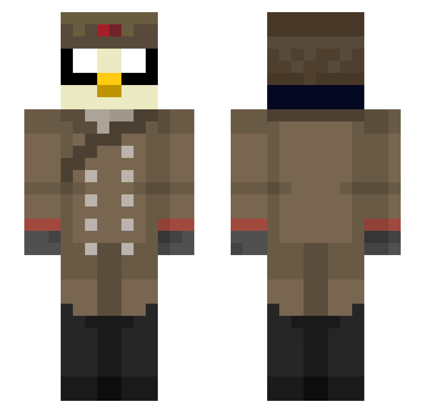 Tibberataptor Minecraft skin, front and back view