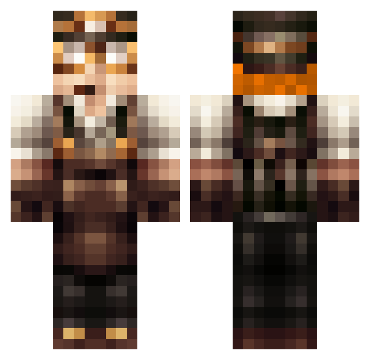 RubRub Minecraft skin, front and back view