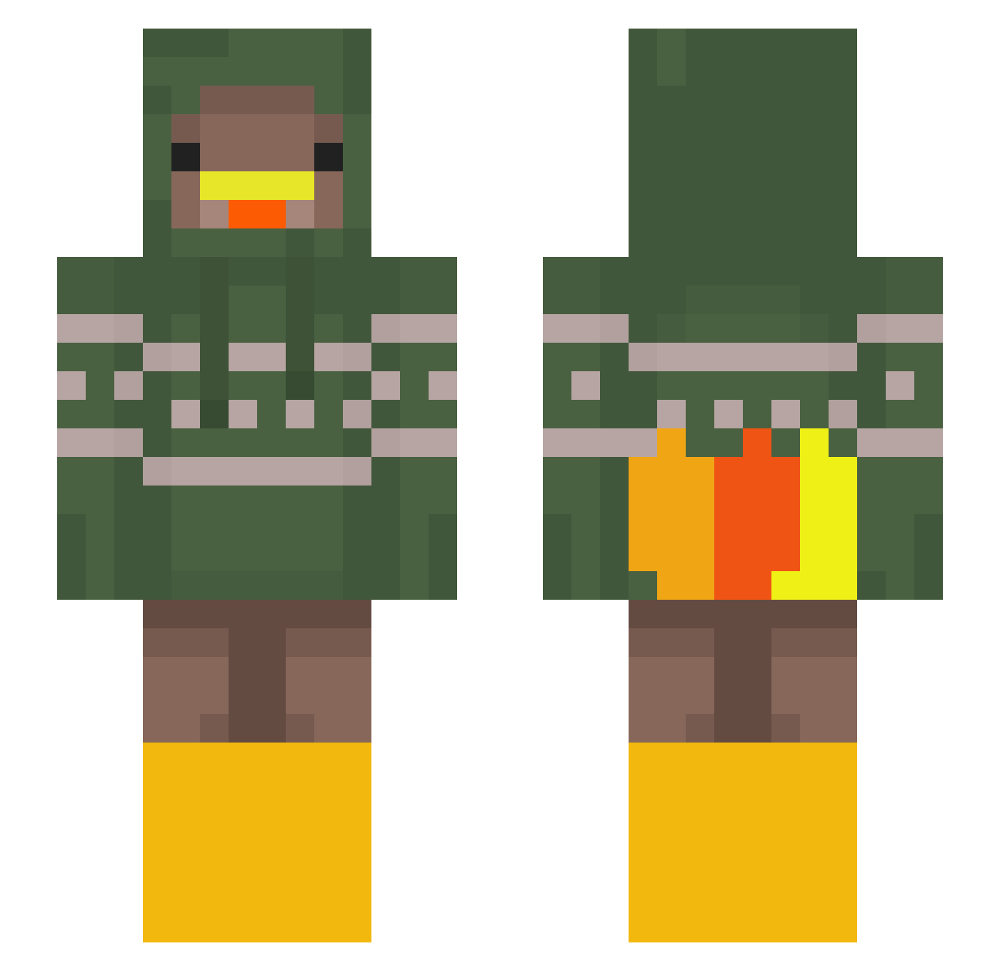 vtra Minecraft skin, front and back view