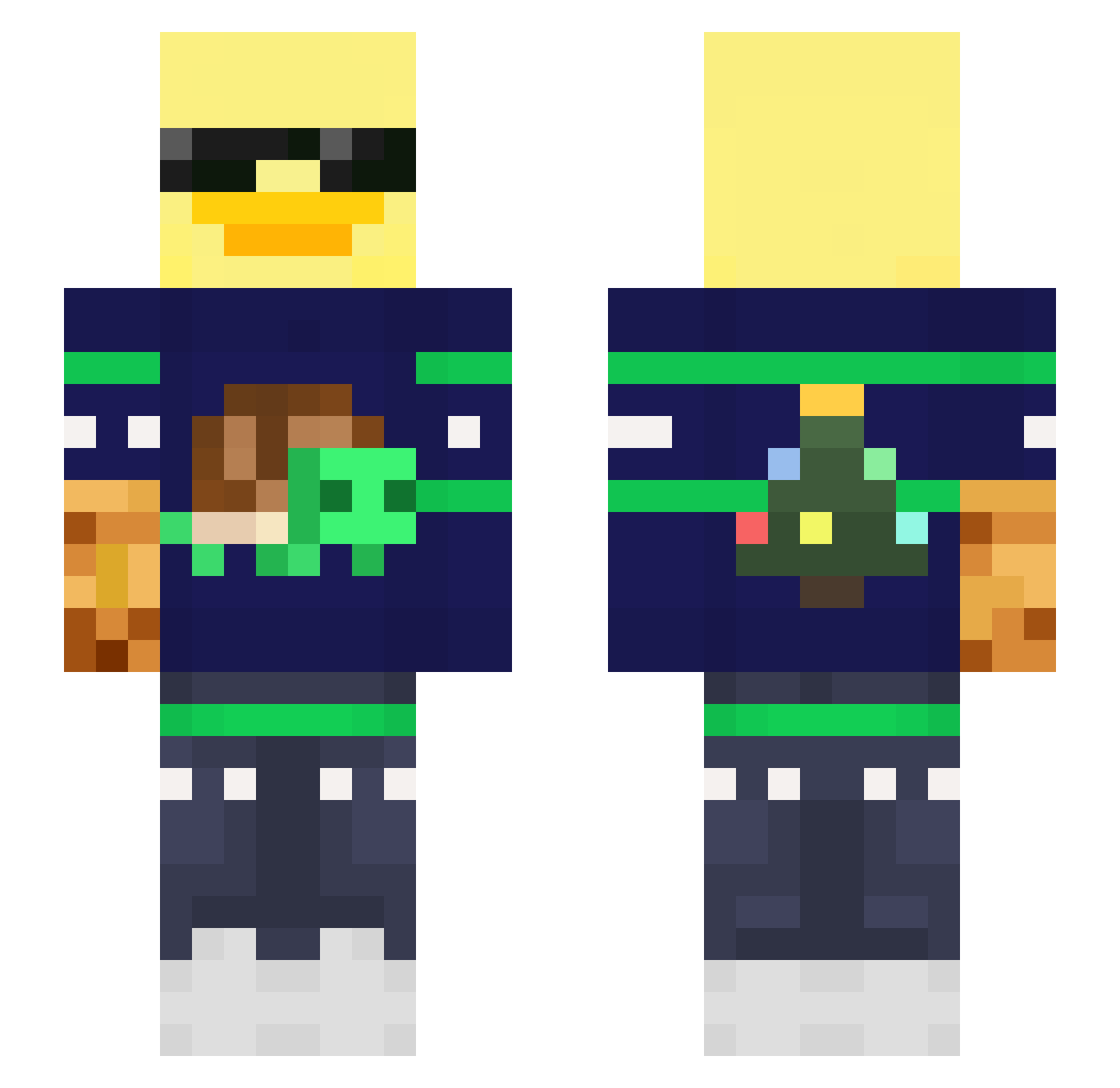 SnipeV Minecraft skin, front and back view