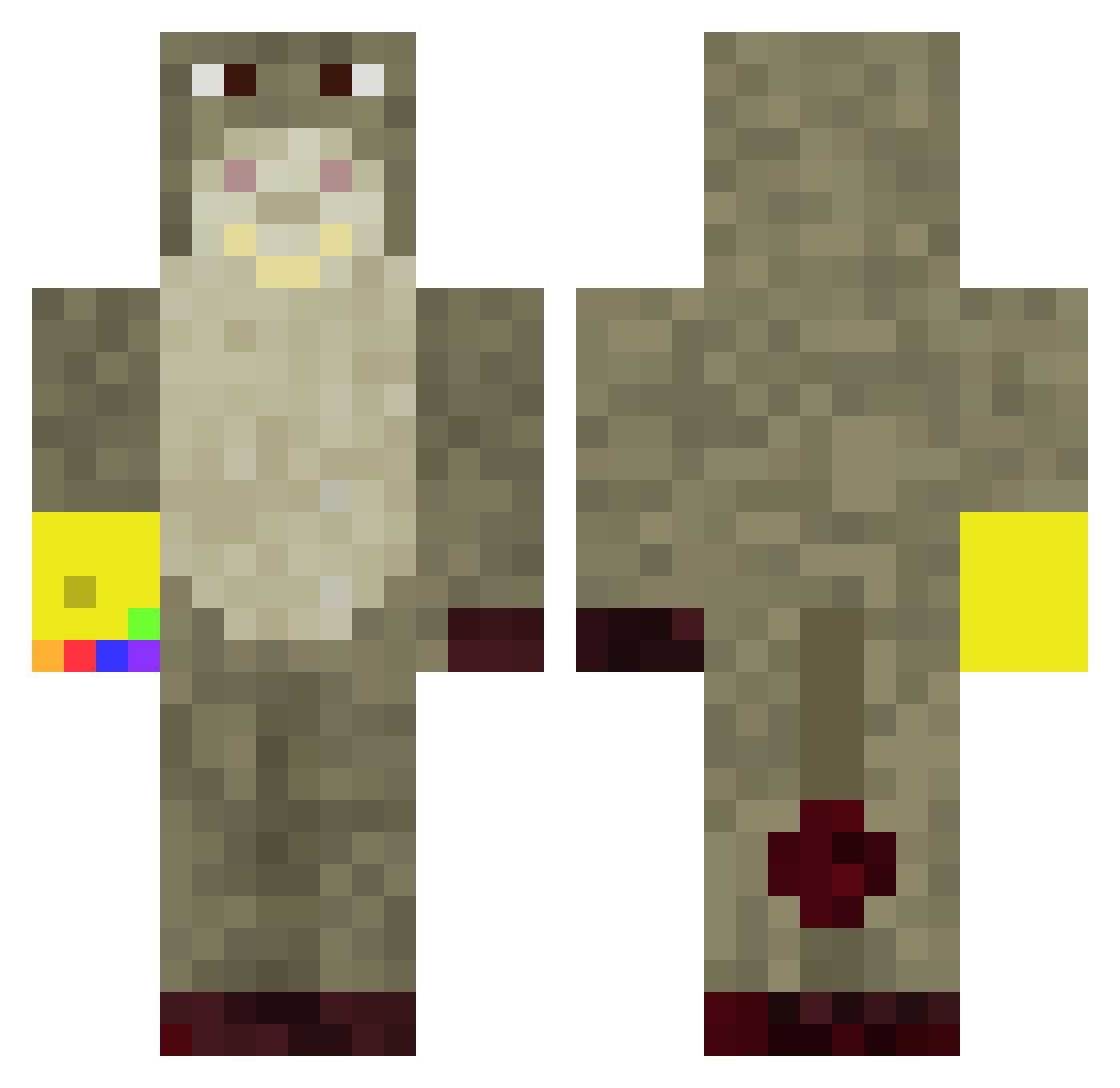 Cluthy Minecraft skin, front and back view