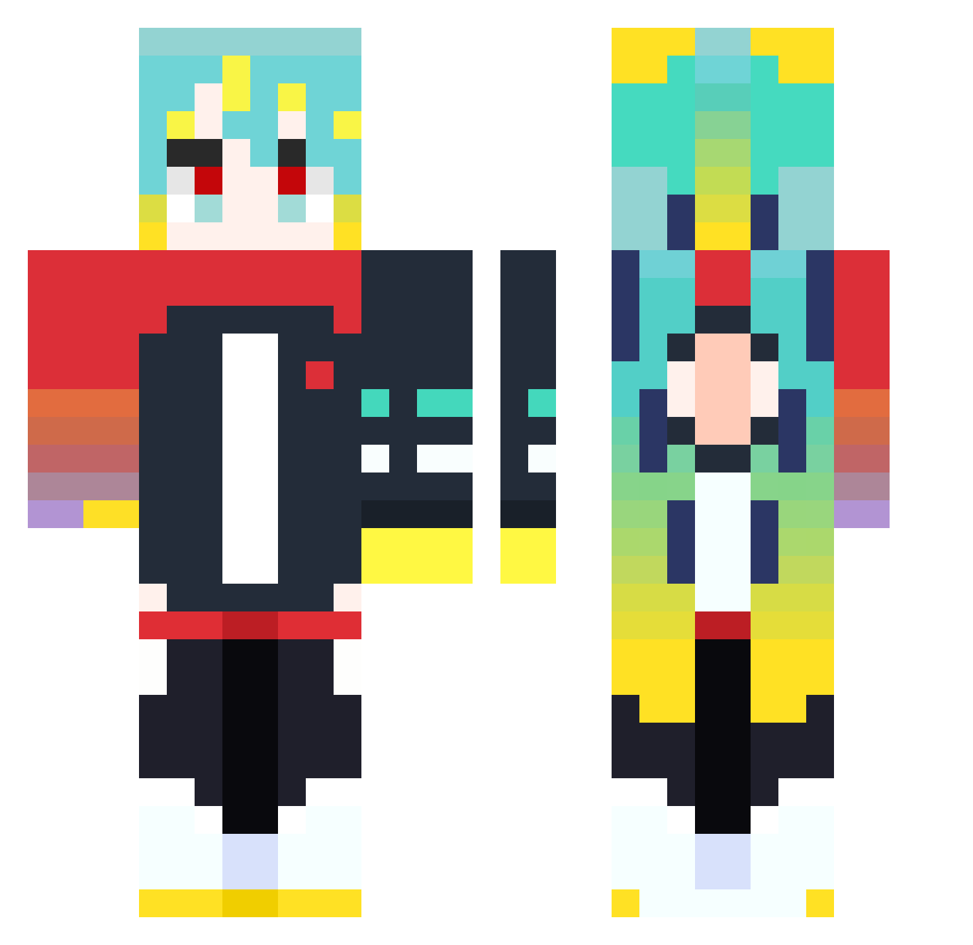Plebino Minecraft skin, front and back view