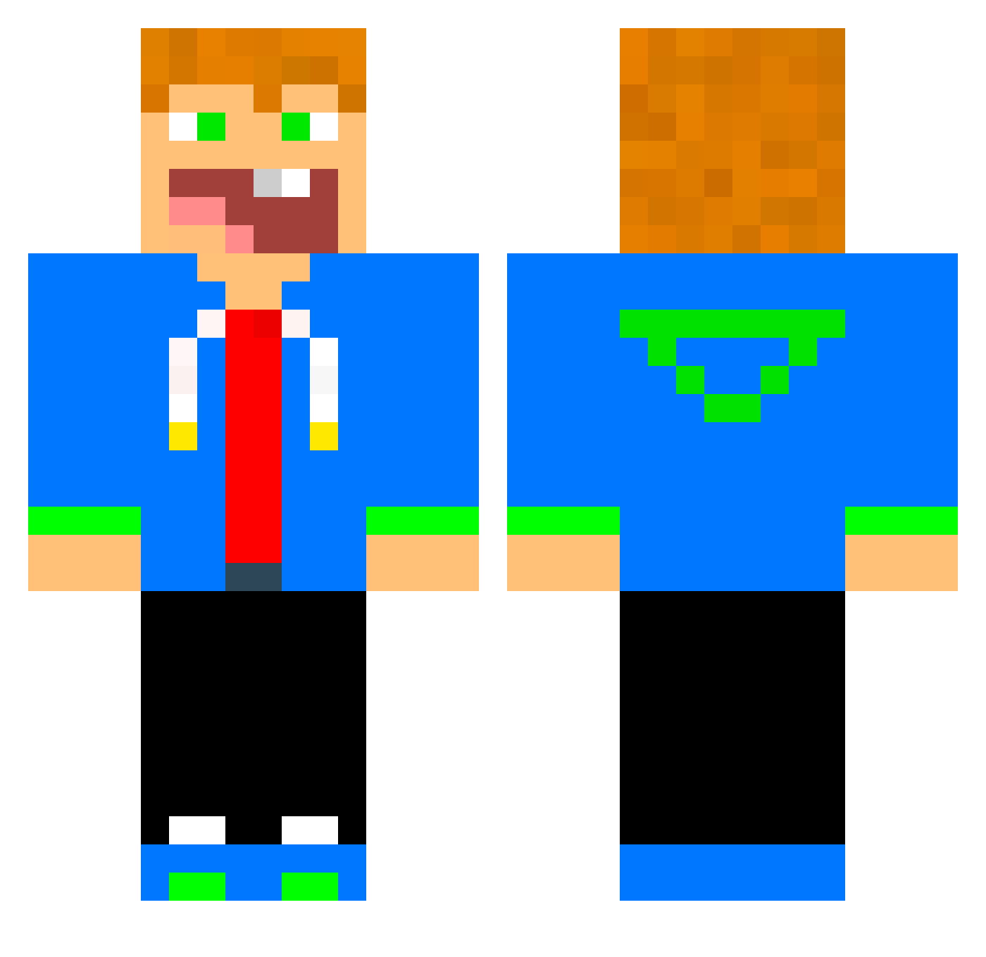 TheGreengoGamer Minecraft skin, front and back view