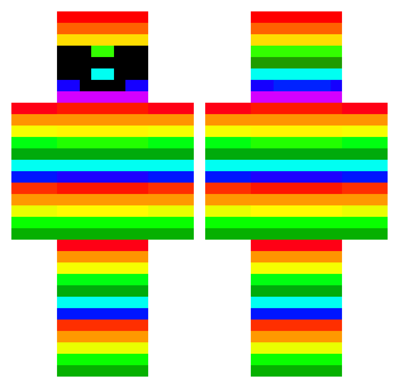 RainbowBlock Minecraft skin, front and back view