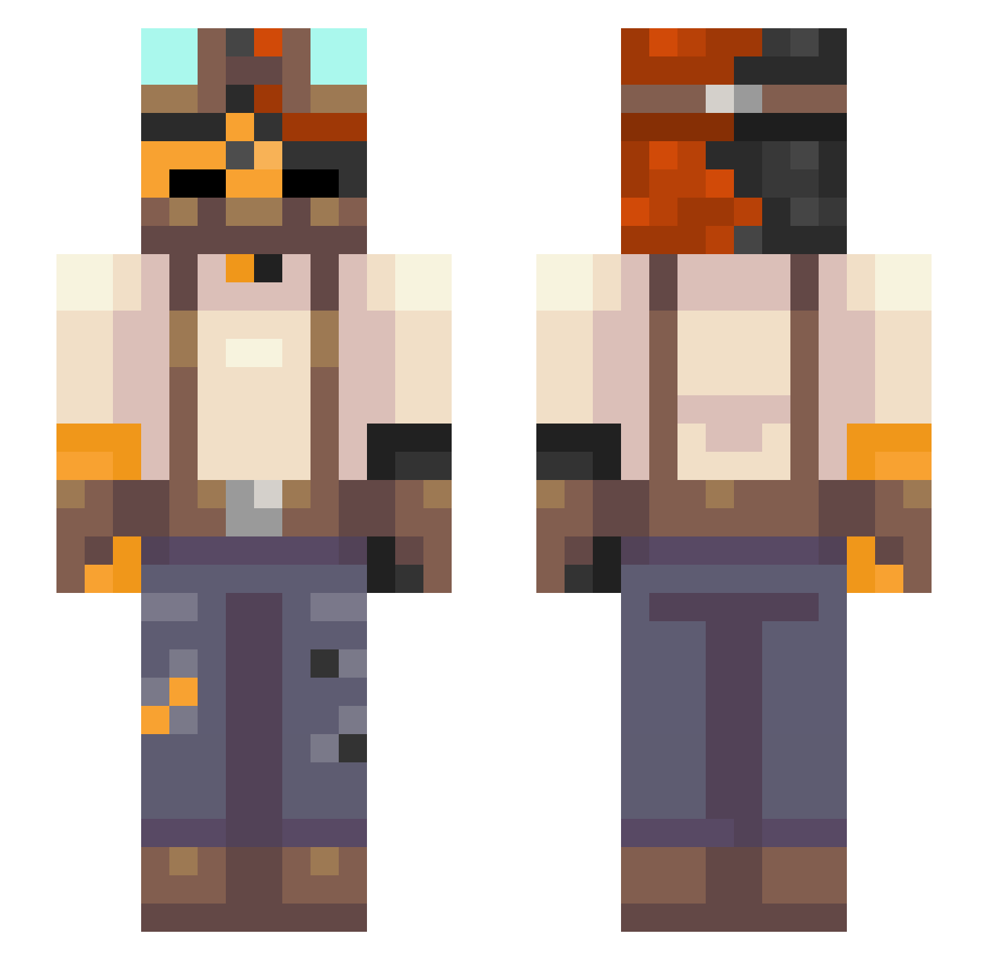 Wrenkly Minecraft skin, front and back view