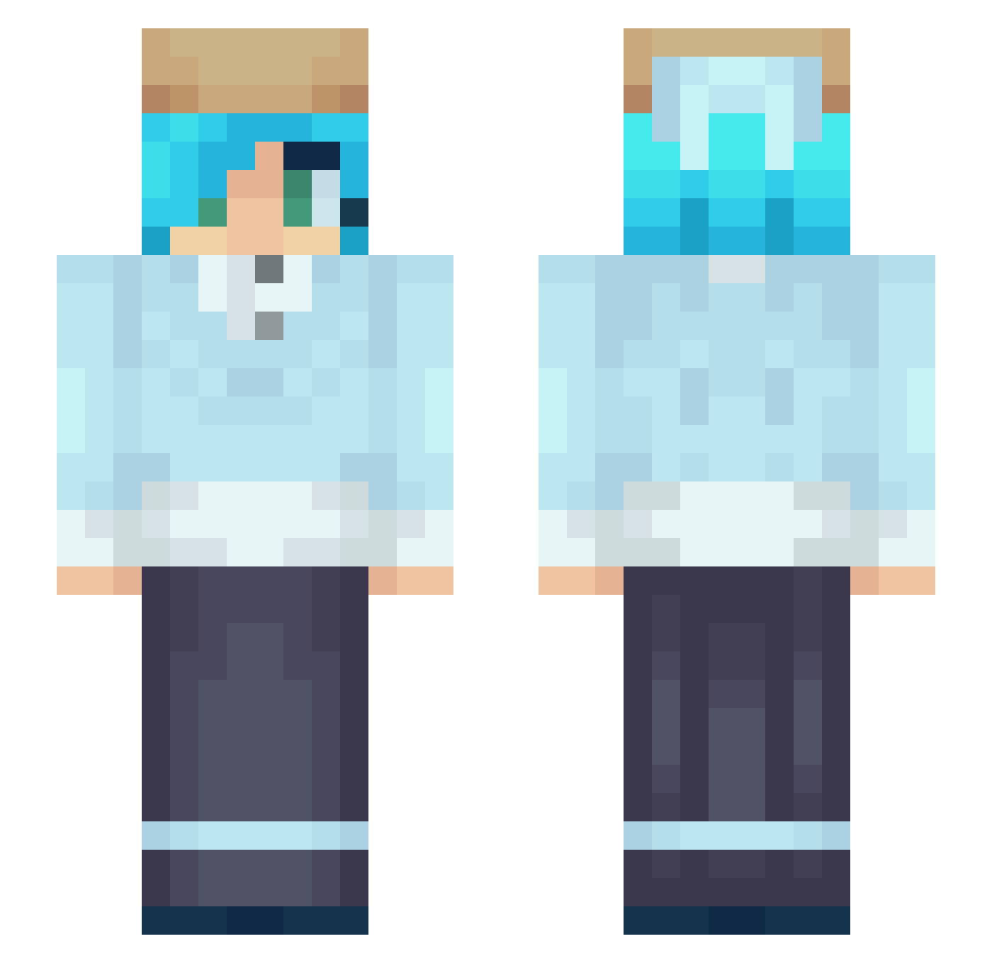 Mommablueski Minecraft skin, front and back view