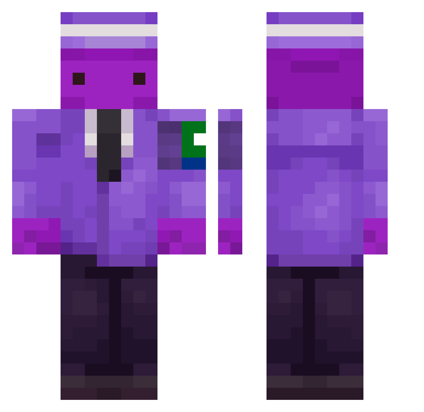 SwitchFishy Minecraft skin, front and back view