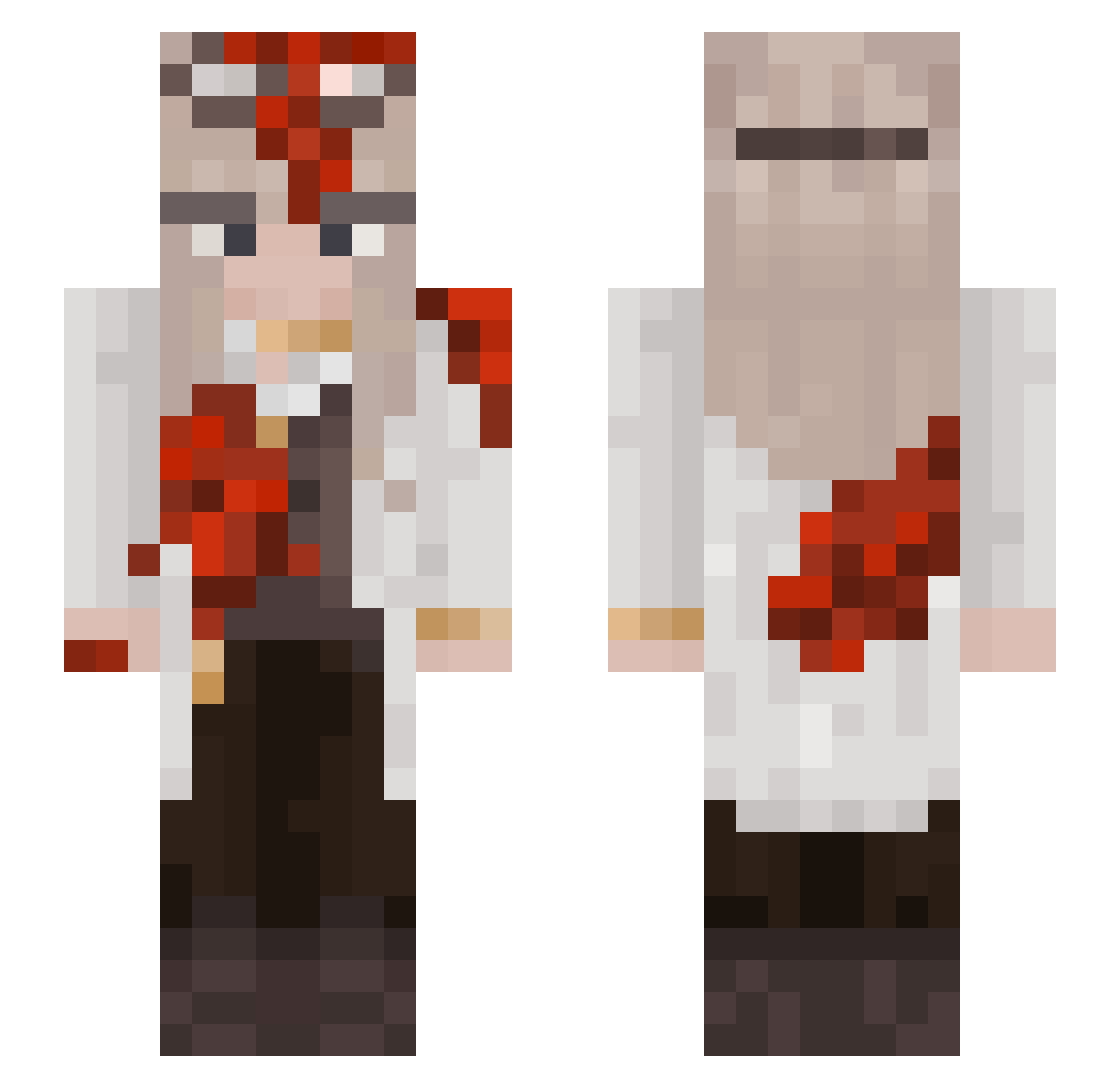 CodeException Minecraft skin, front and back view