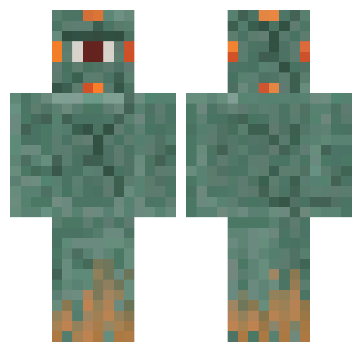 Guardianer Minecraft skin, front and back view