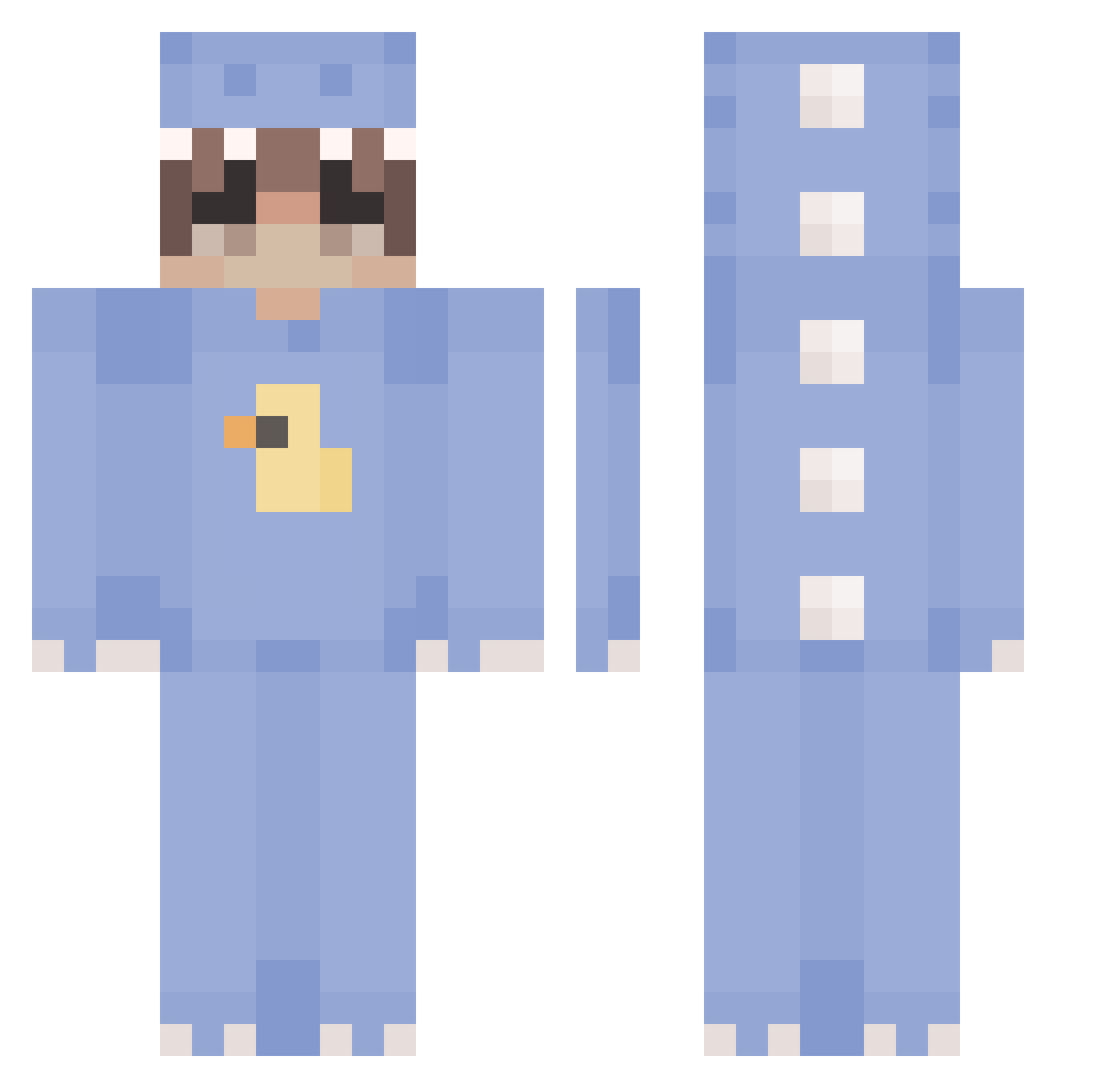 Twuzy Minecraft skin, front and back view