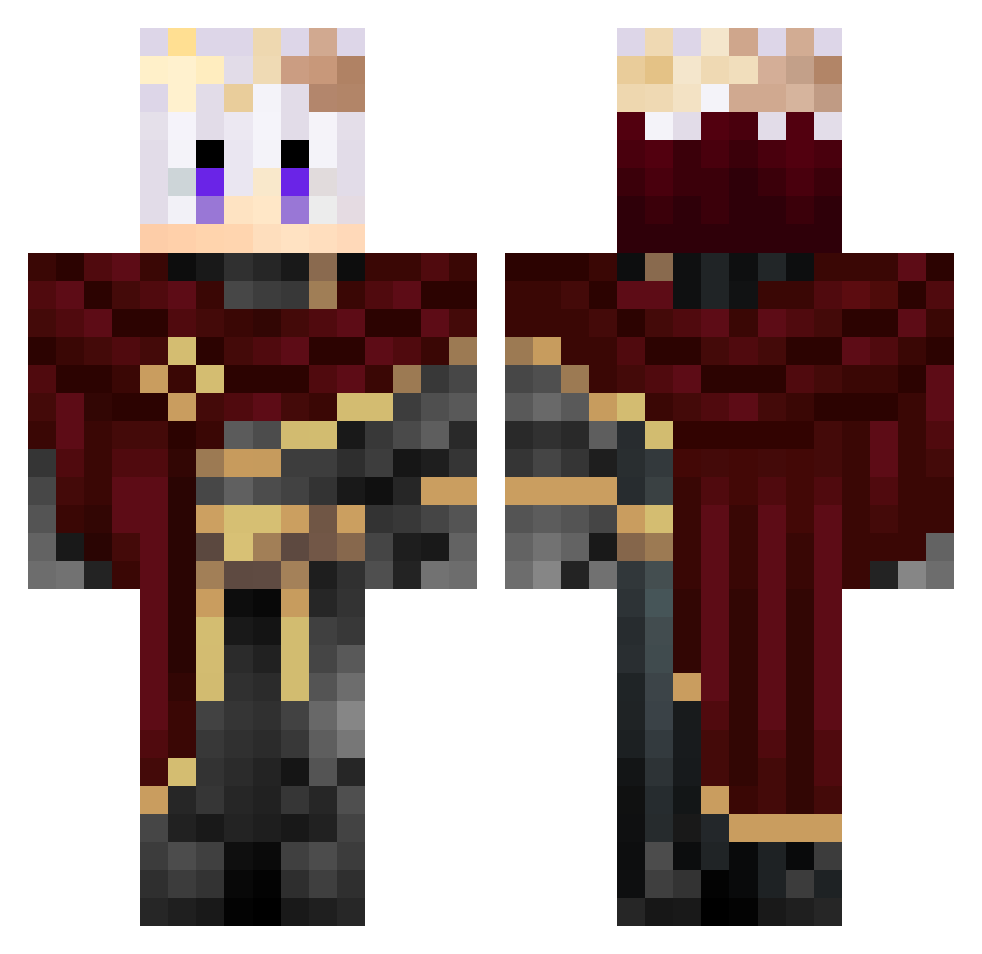 Xeloro Minecraft skin, front and back view