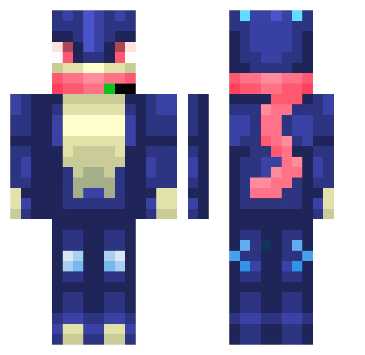 Nestjaeger Minecraft skin, front and back view