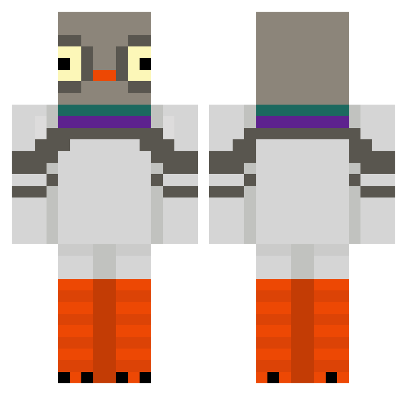 erfworm Minecraft skin, front and back view
