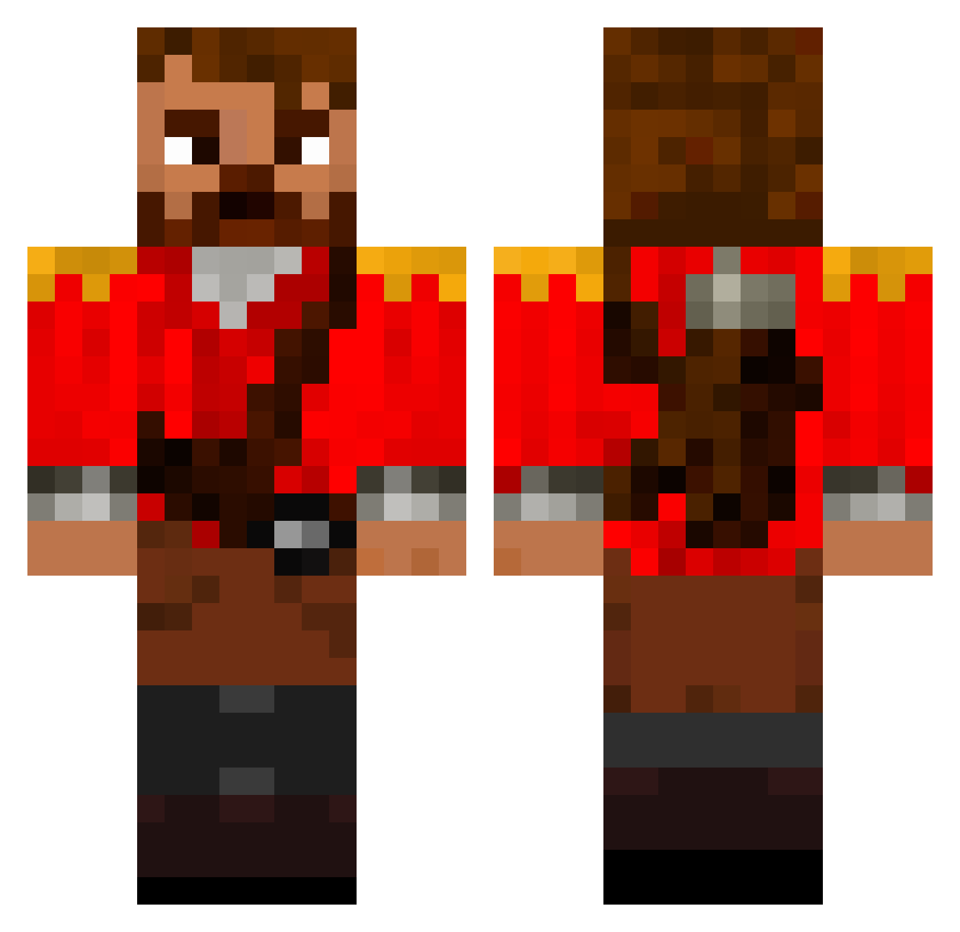 bacontime Minecraft skin, front and back view