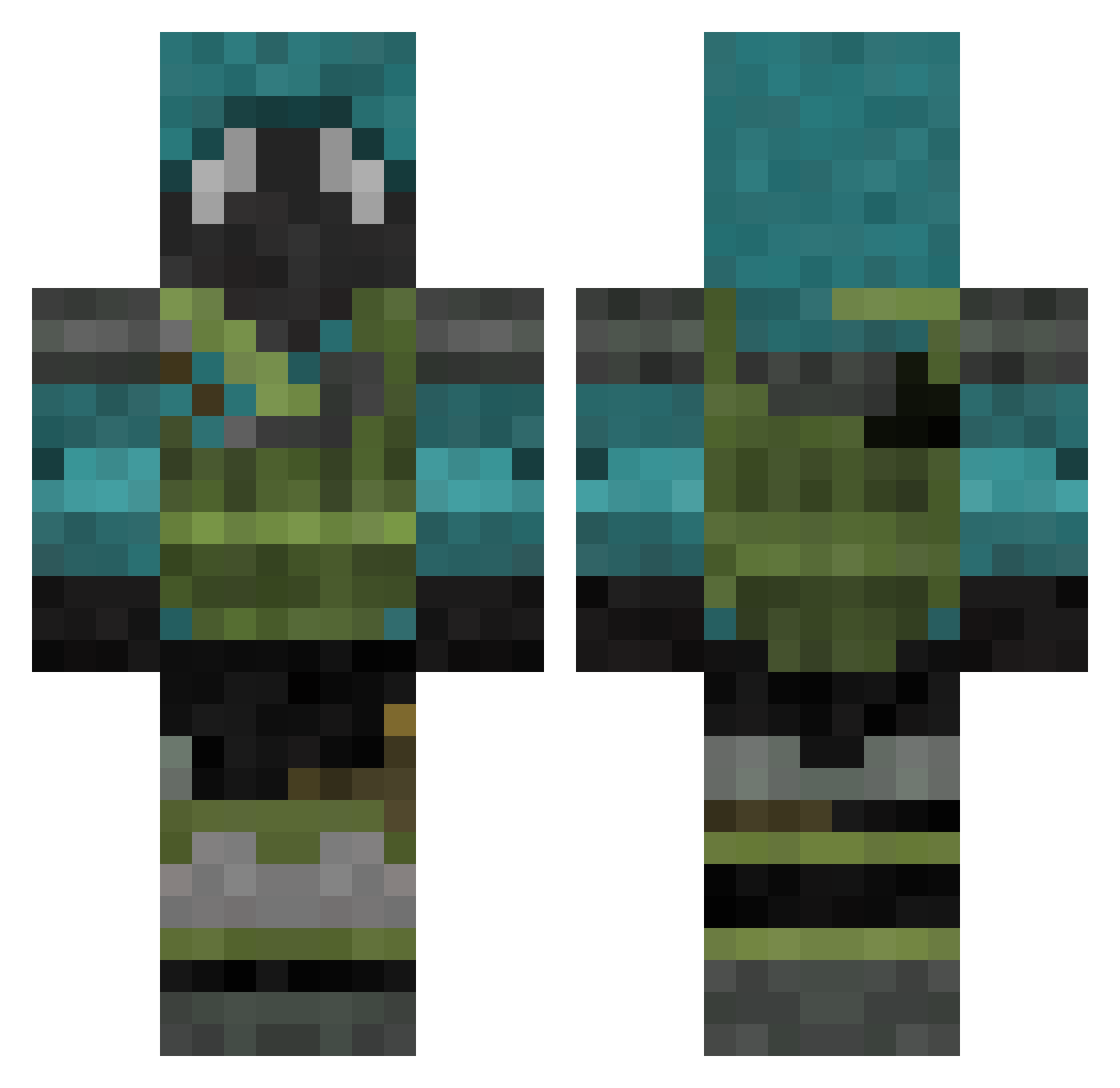 Hiux Minecraft skin, front and back view