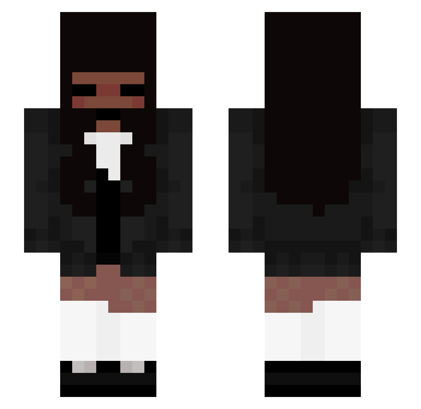 x0Ebonyx0 Minecraft skin, front and back view