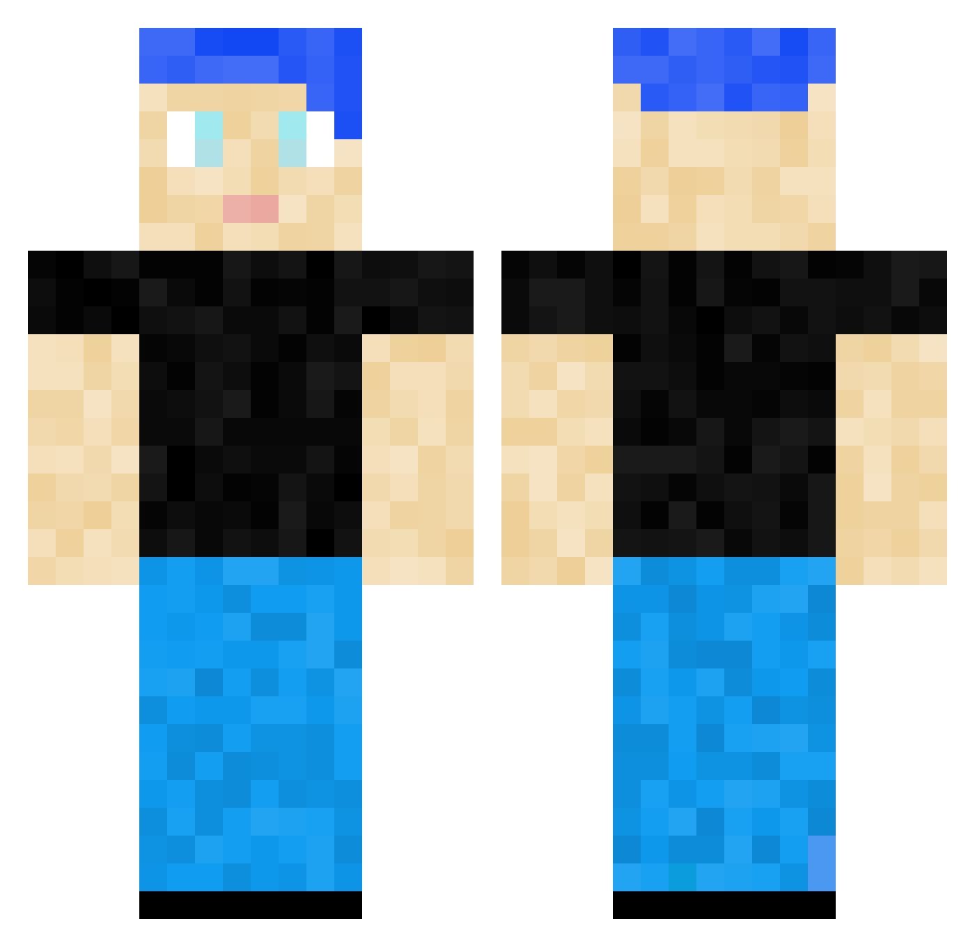 SpeedyBlu Minecraft skin, front and back view