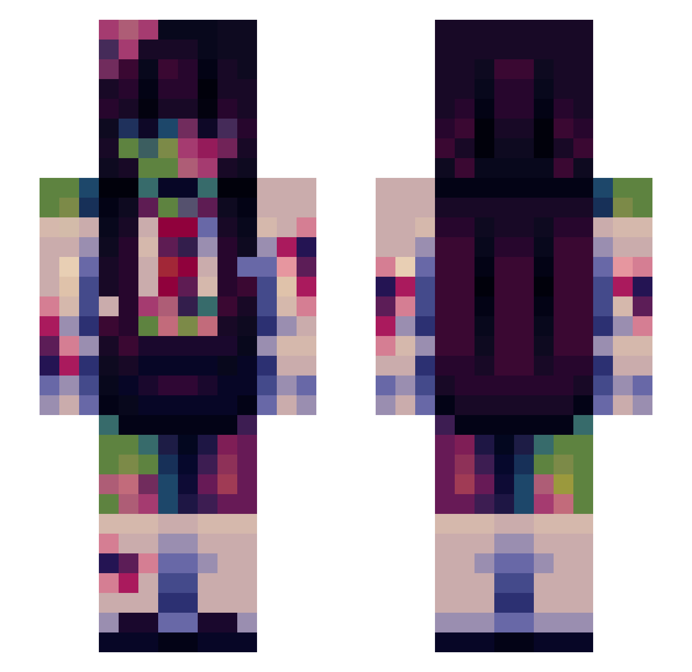 Lovegutts Minecraft skin, front and back view
