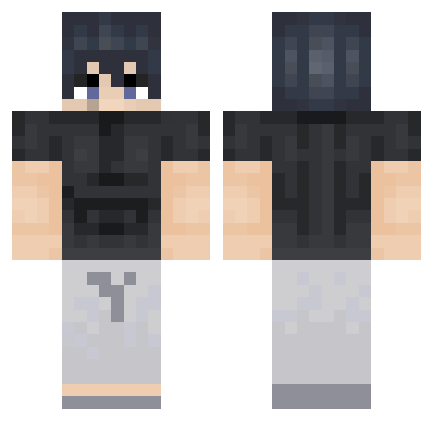 Pluxel Minecraft skin, front and back view