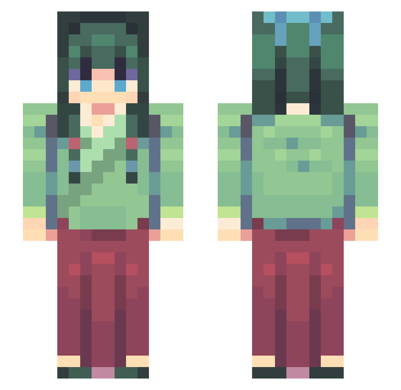 Toaxster Minecraft skin, front and back view