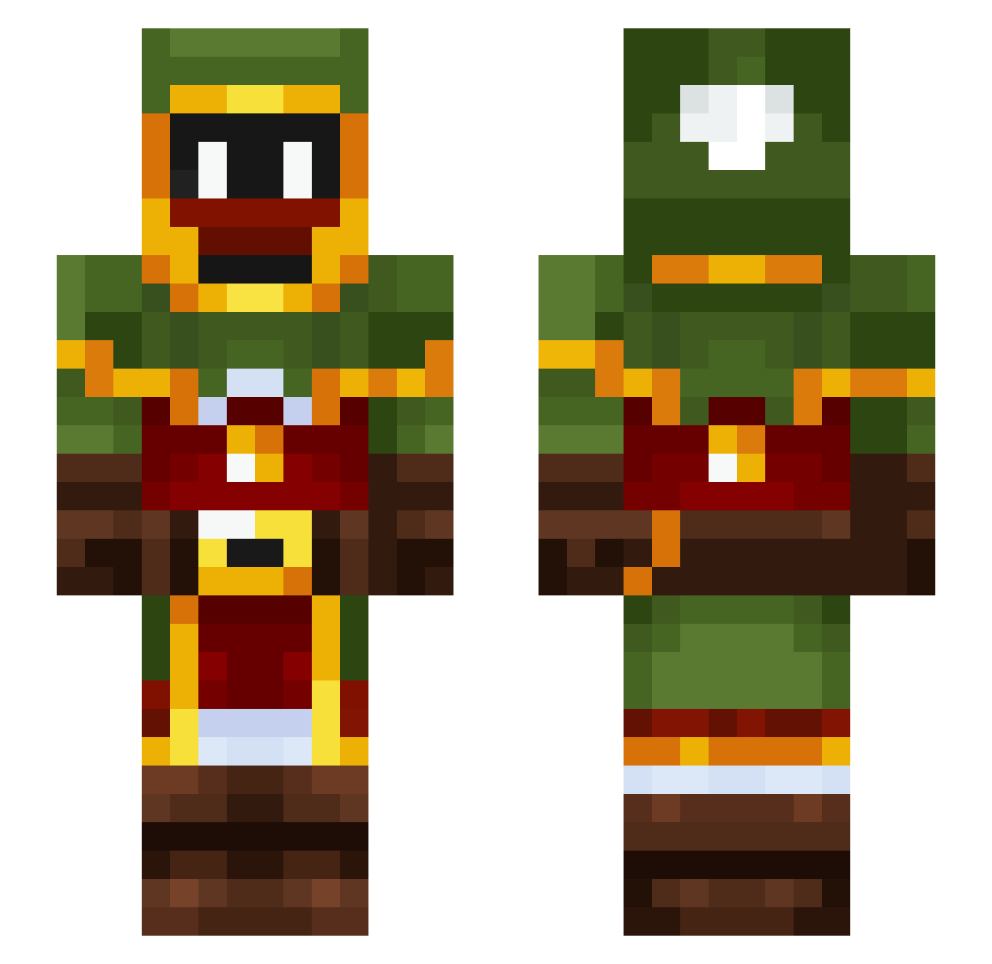 greenglow Minecraft skin, front and back view