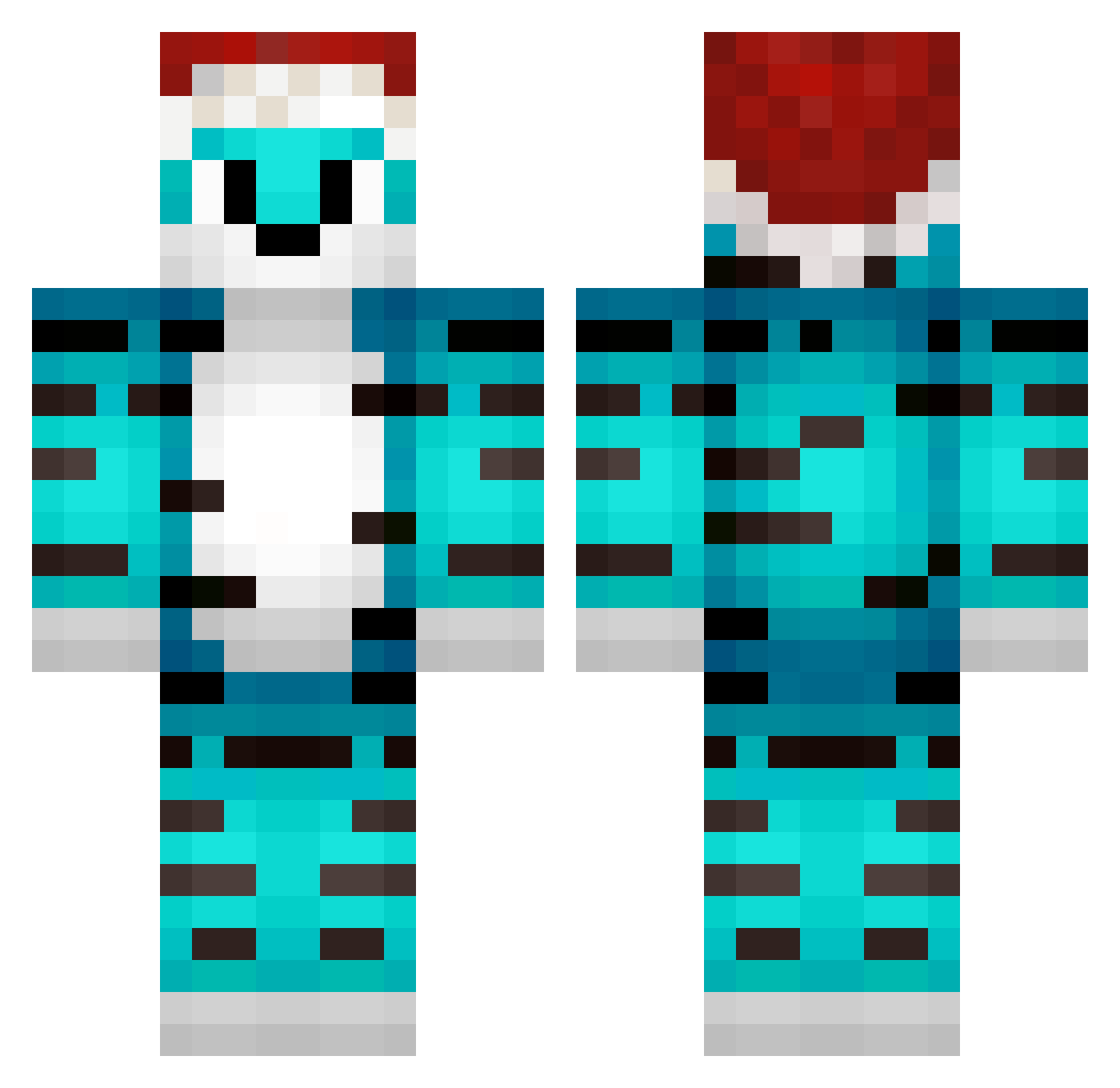 Pawskinator Minecraft skin, front and back view