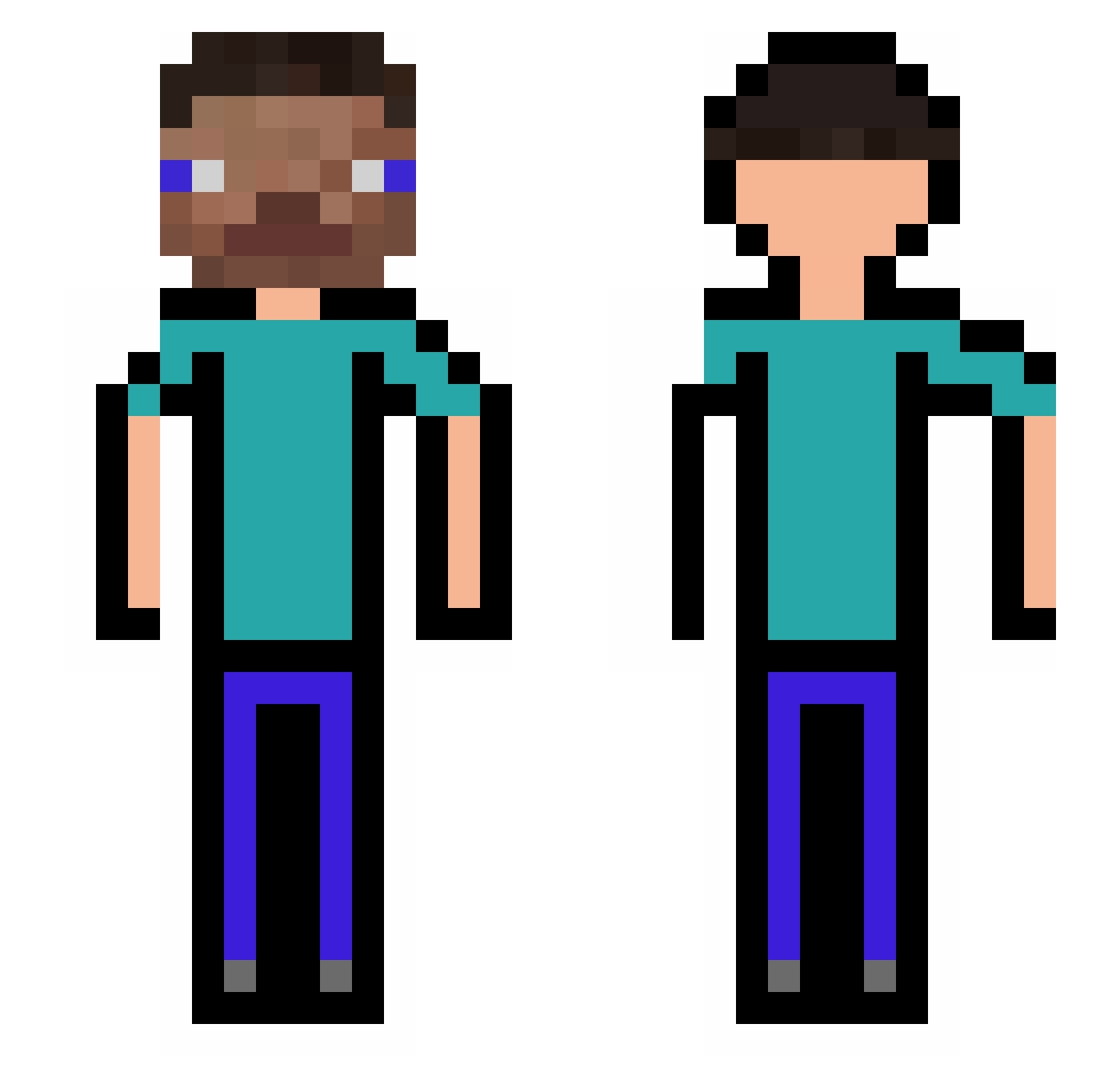 Tksbot Minecraft skin, front and back view