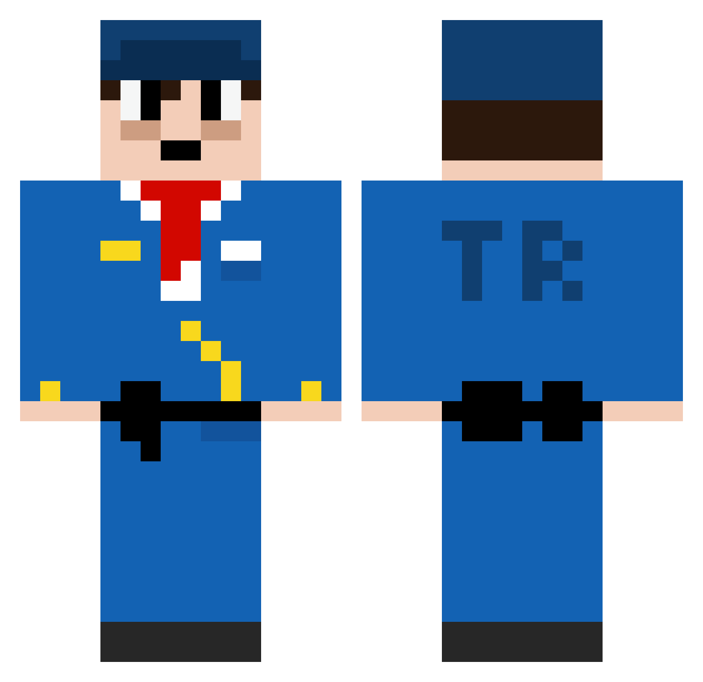 Coasterverse Minecraft skin, front and back view