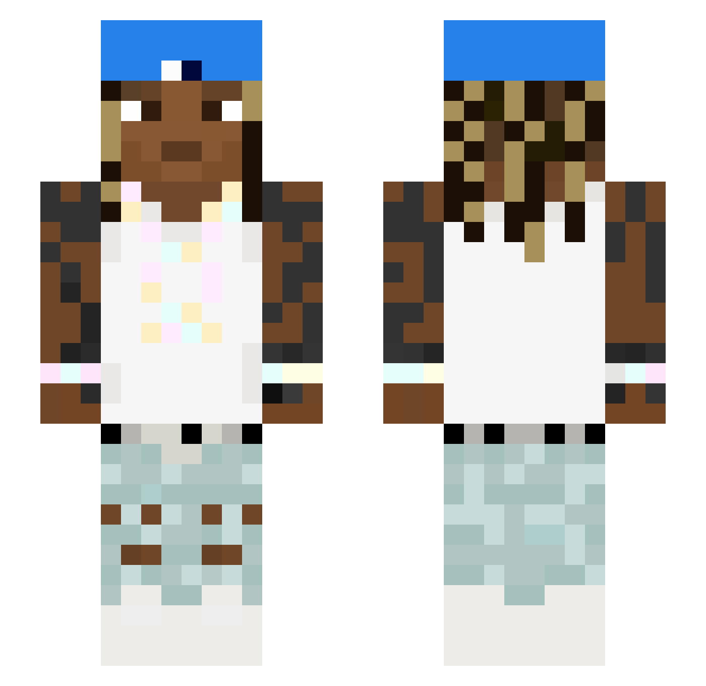 Booleys Minecraft skin, front and back view