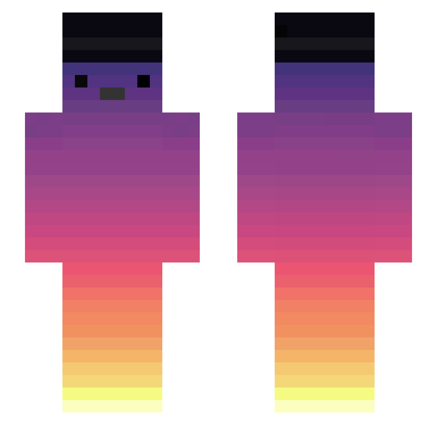 Zzpingo Minecraft skin, front and back view