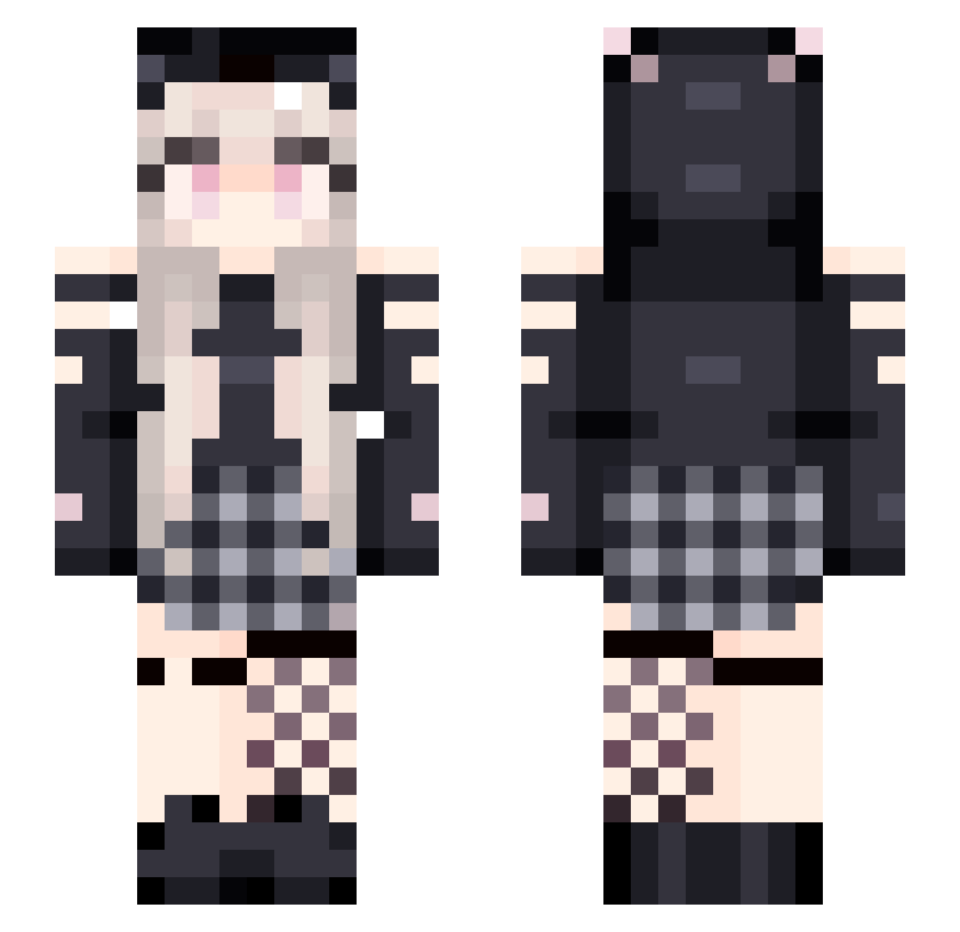 Hatress Minecraft skin, front and back view