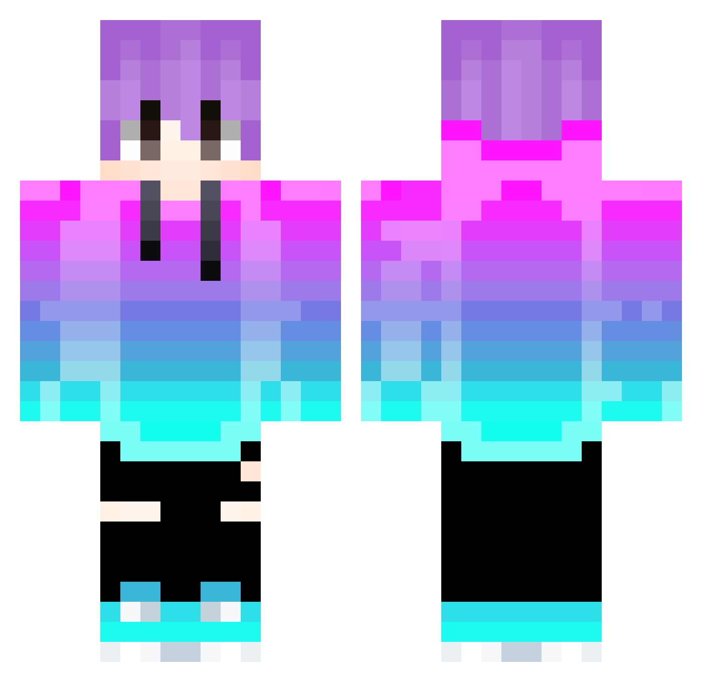 videos_a Minecraft skin, front and back view