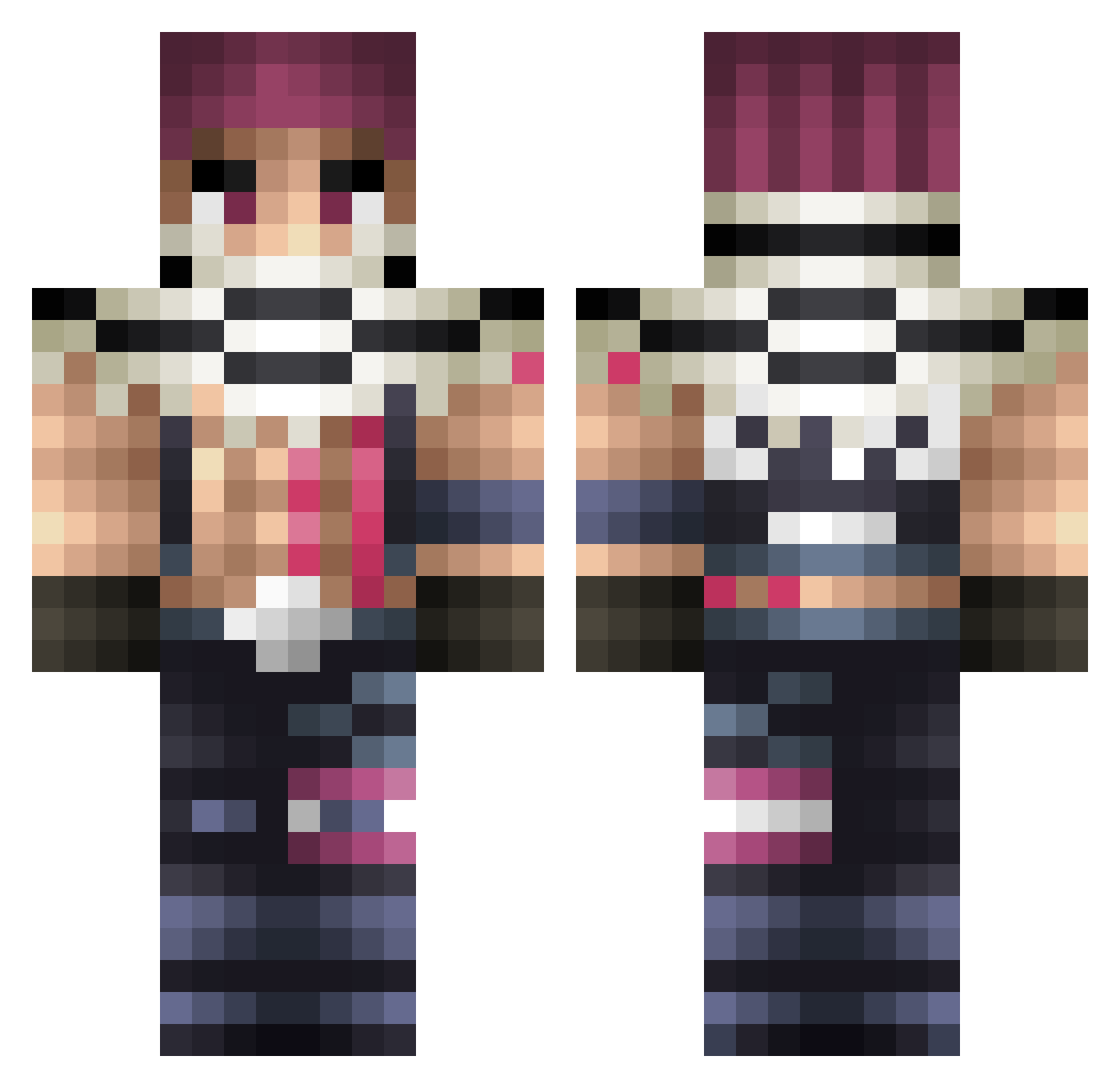 cahra Minecraft skin, front and back view