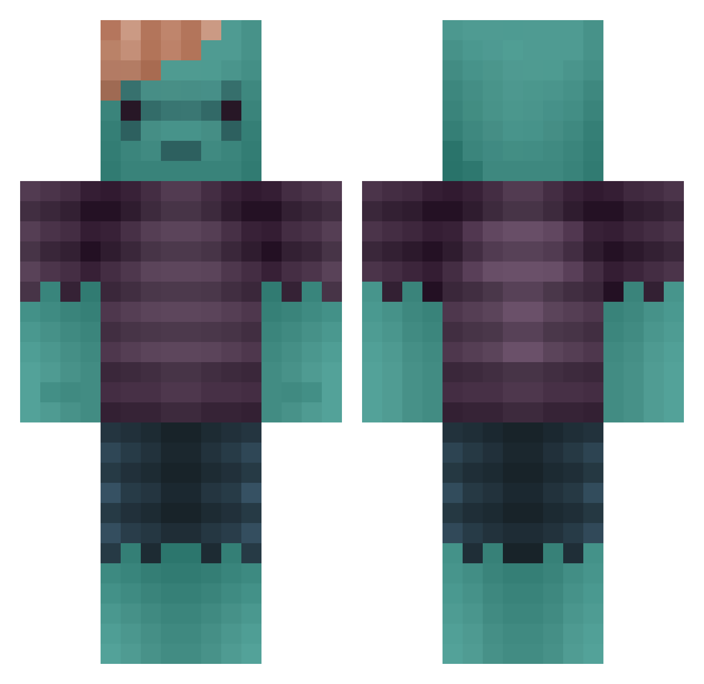 Xenic Minecraft skin, front and back view