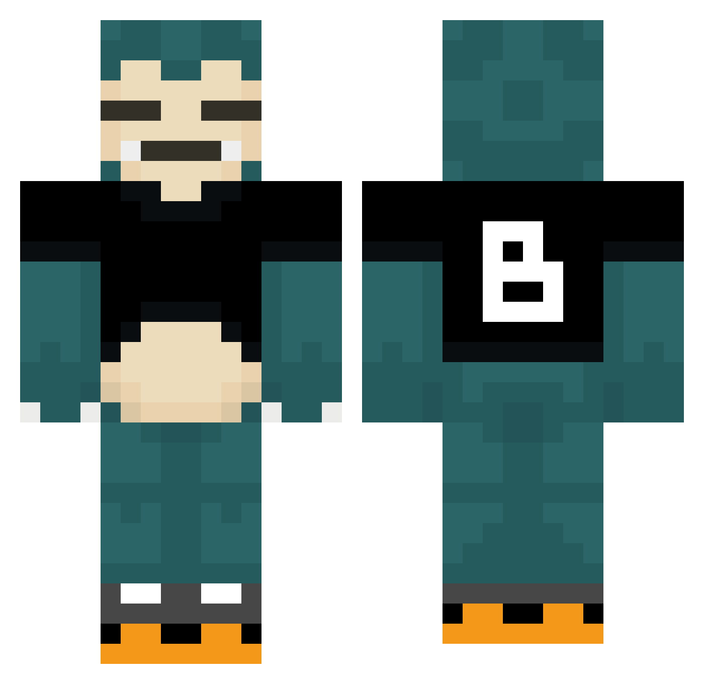 Qub123 Minecraft skin, front and back view