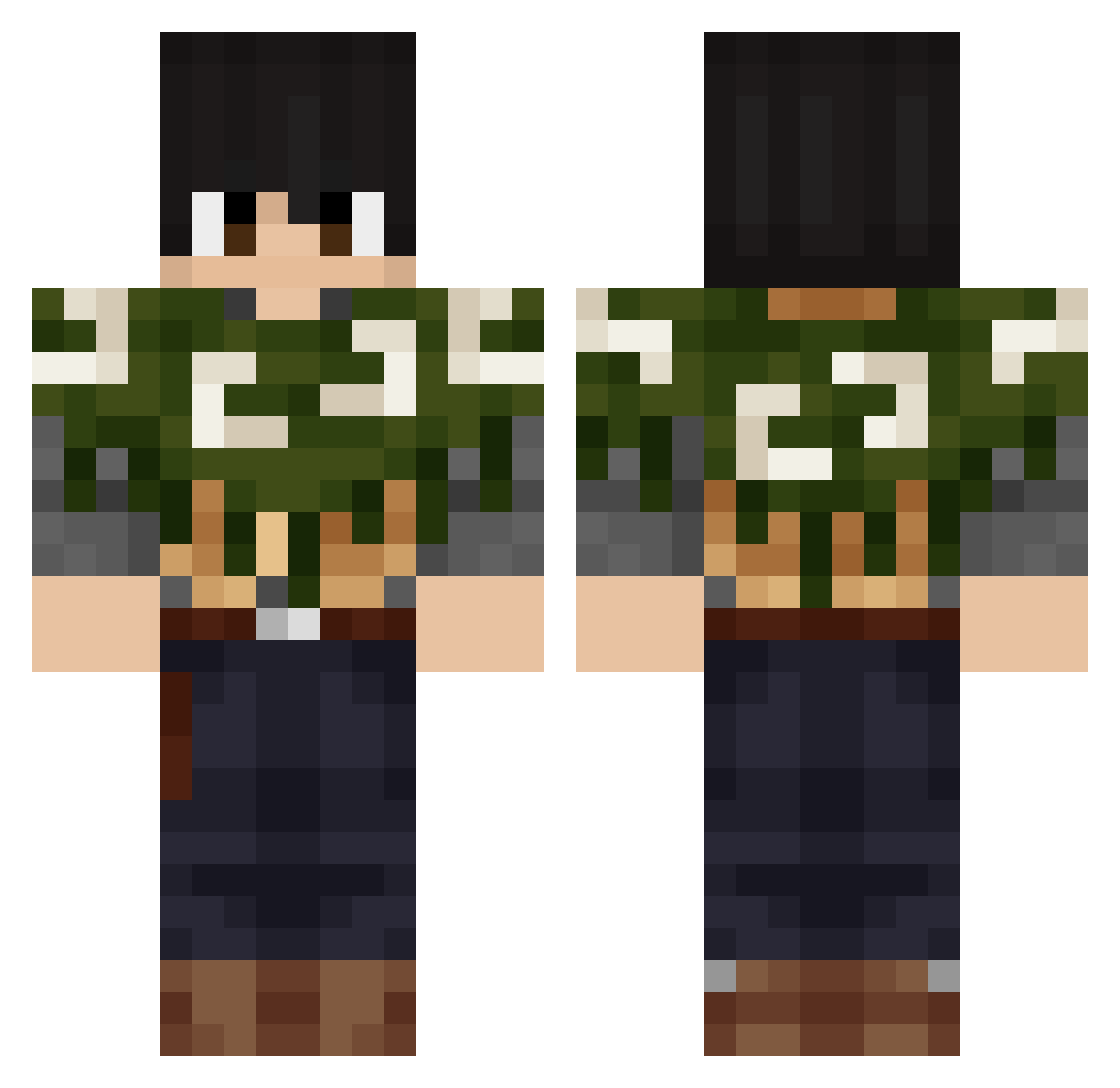 derkanight Minecraft skin, front and back view