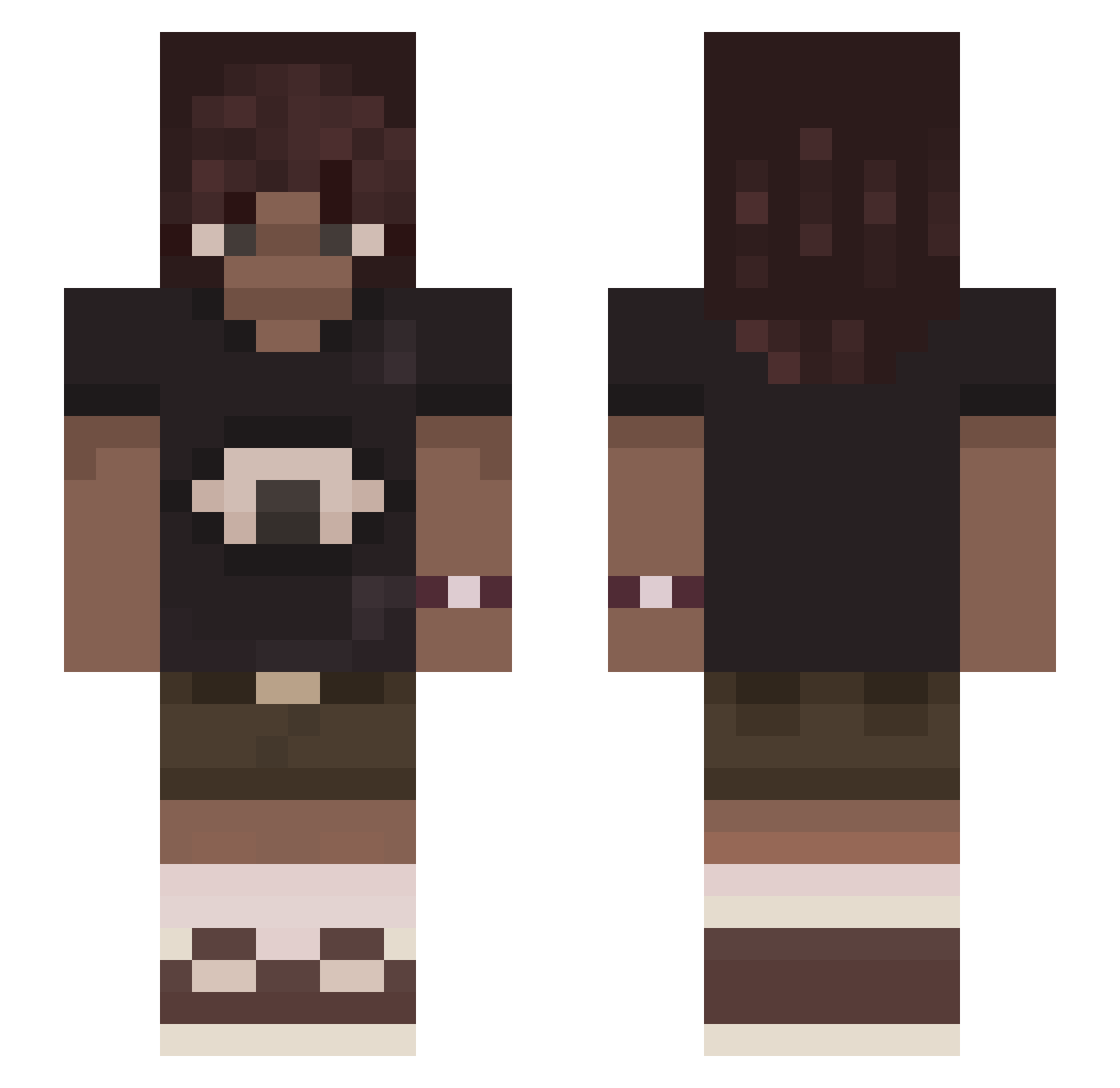 SquareDirtBlock Minecraft skin, front and back view