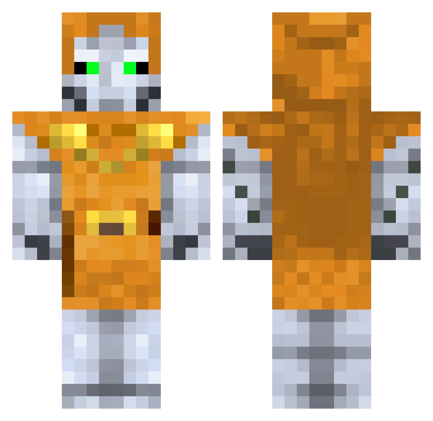 Mastinction Minecraft skin, front and back view