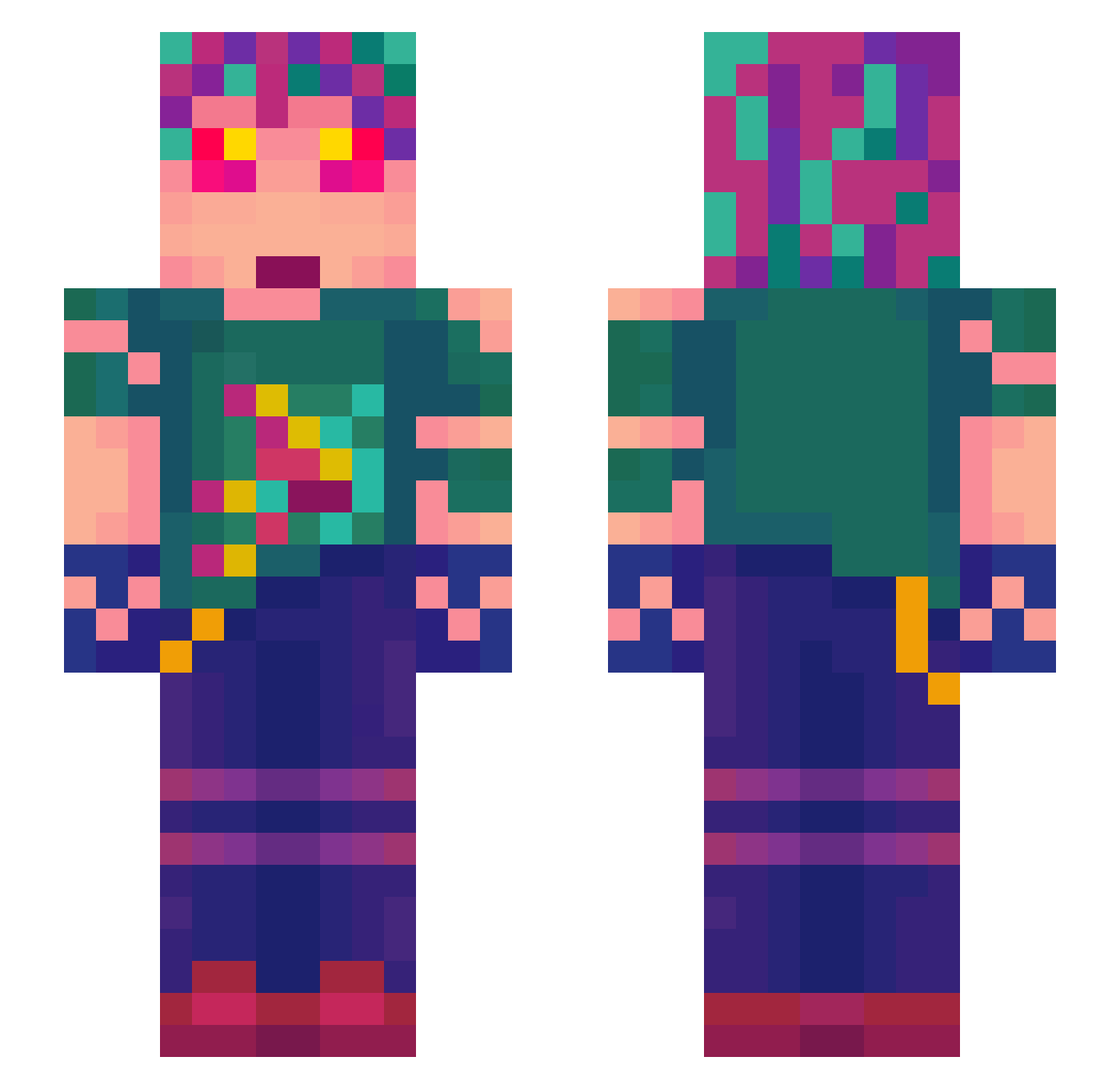 PhysFun Minecraft skin, front and back view