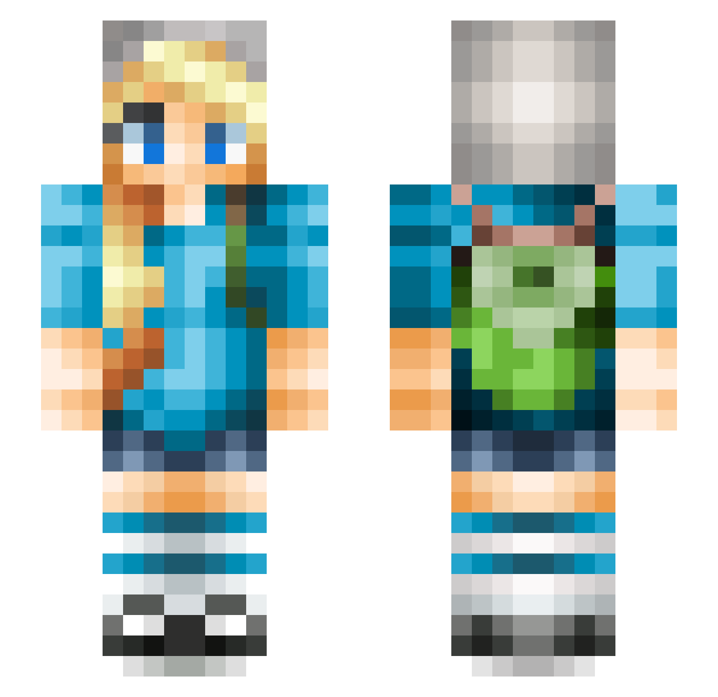 Teasle Minecraft skin, front and back view