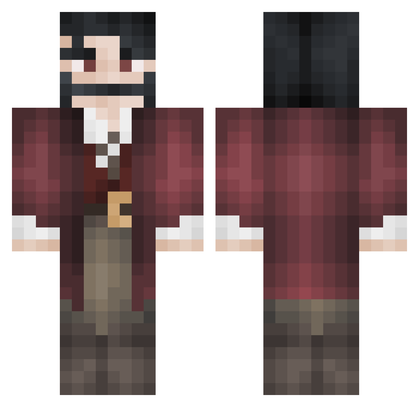 wowj Minecraft skin, front and back view