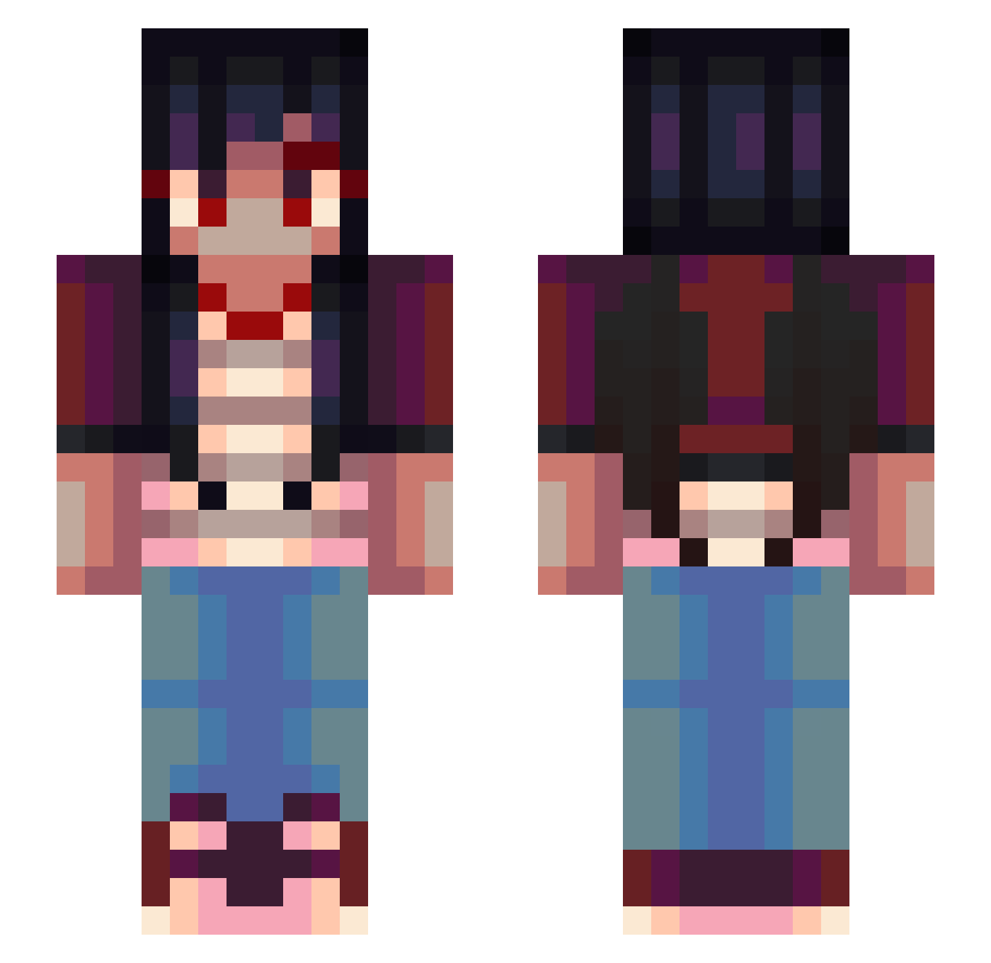corviredae Minecraft skin, front and back view