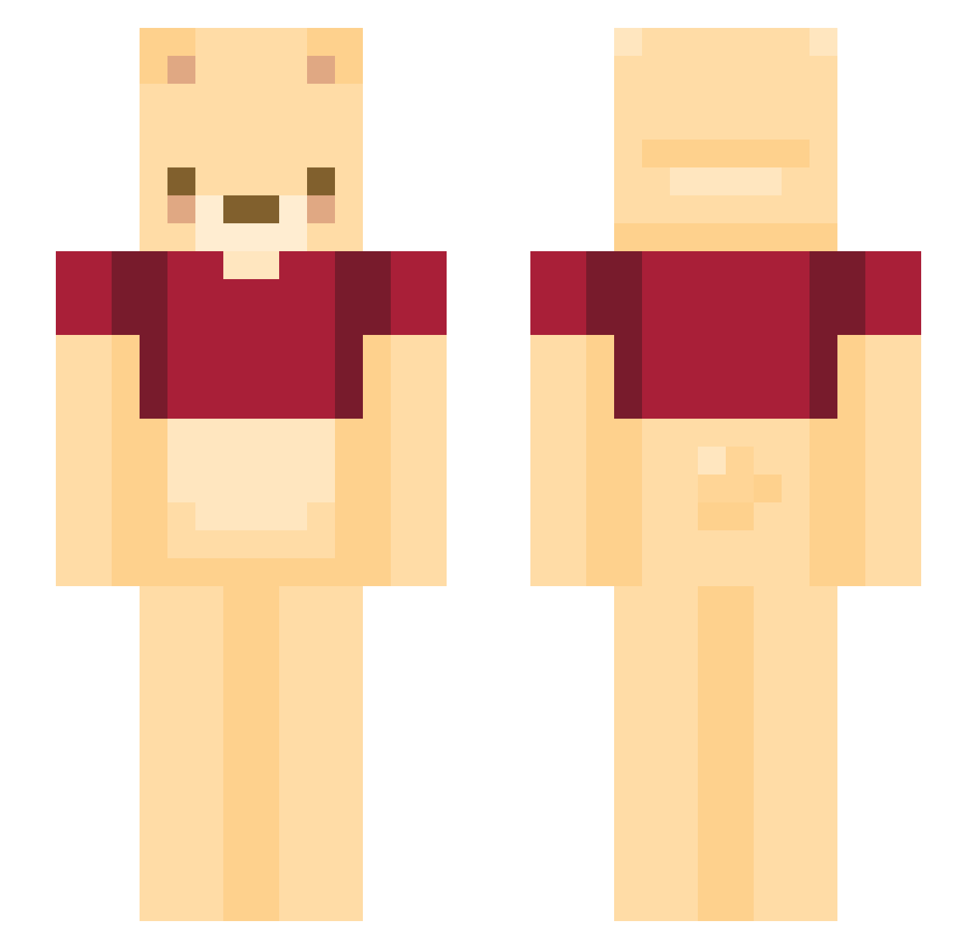 Poohing Minecraft skin, front and back view
