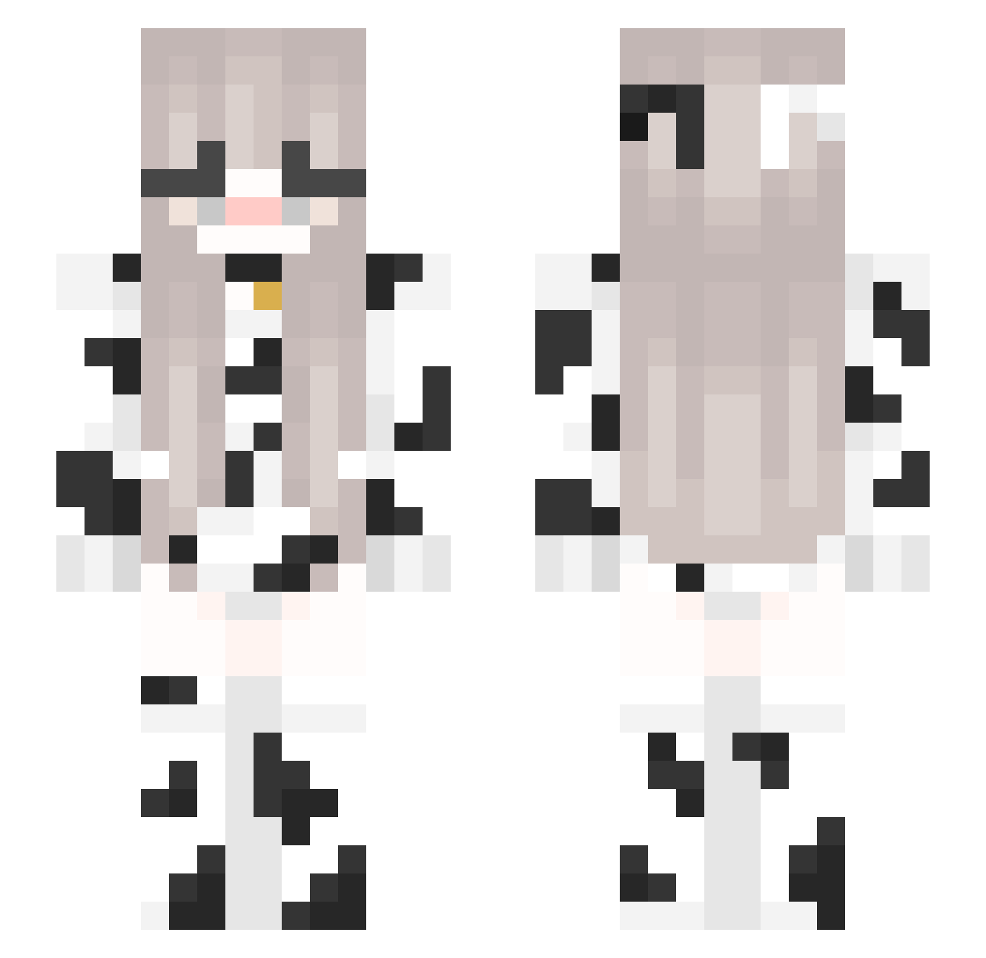Mersheta Minecraft skin, front and back view